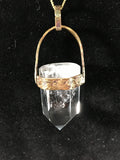 Beautiful Clear Crystal Pendant with Gold Patina on Brass Setting