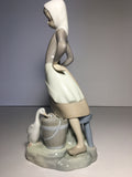 Vintage Lladro # 4682 Girl with Goose and Milk Bucket and Stool