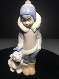 Adorable Lladro Porcelain Figurine Of Eskimo Boy with Pet Polar Bear #5238