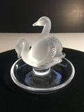 Lalique Frosted Crystal Swans Ring Dish