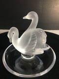 Lalique Frosted Crystal Swans Ring Dish