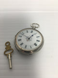 Antique Sterling Silver Watch Case w/ Key Wind Swiss Pocket Watch c. 1885