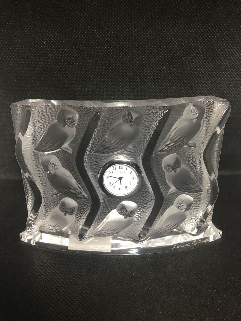 Gorgeous Vintage Lalique Crystal Haulotte Owl Desk Clock