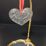 Lalique Crystal Christmas 1996 Heart Shaped Ornament with Cherubs
