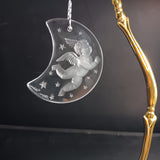 Vintage Lalique Crystal Crescent Moon Christmas Ornament - 1998