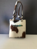Vintage Cowhide Tote Bag with Stabilized Turquoise Beads