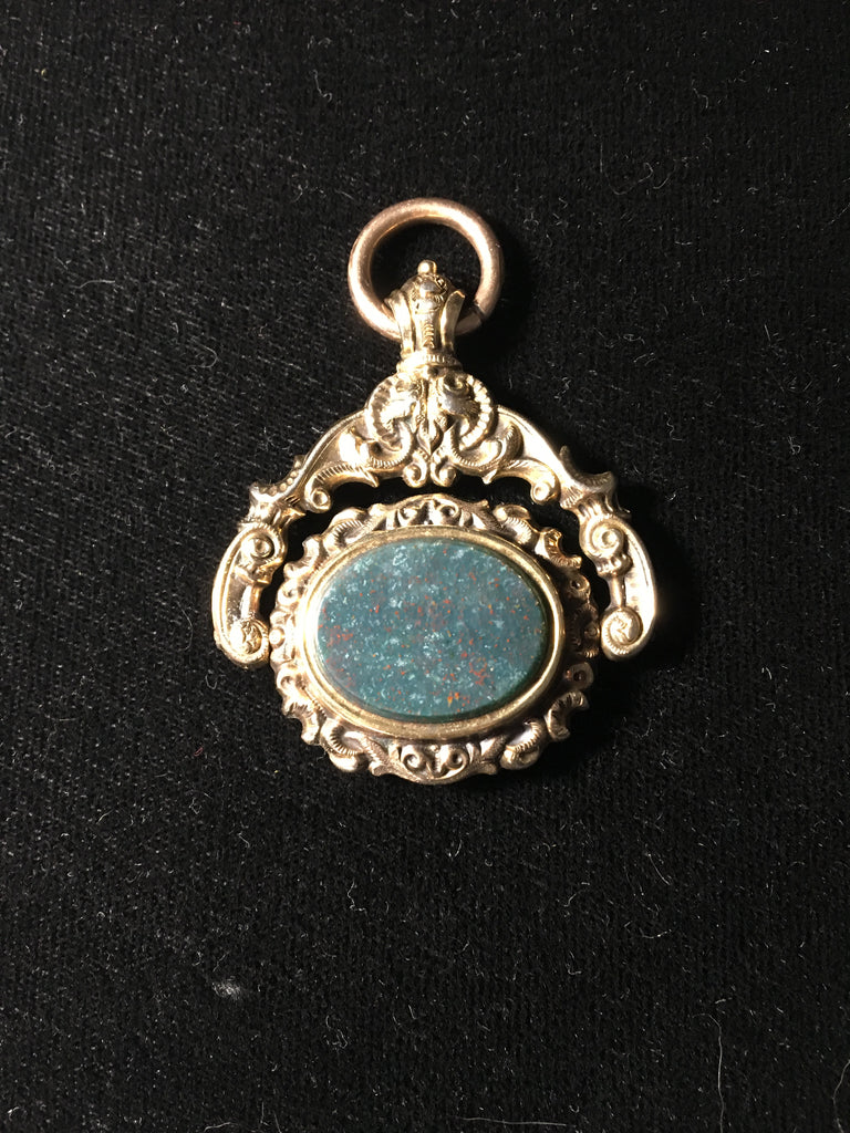 Antique Heavy Coated Gold Filled Victorian Watch Fob with Oval Bloodstone