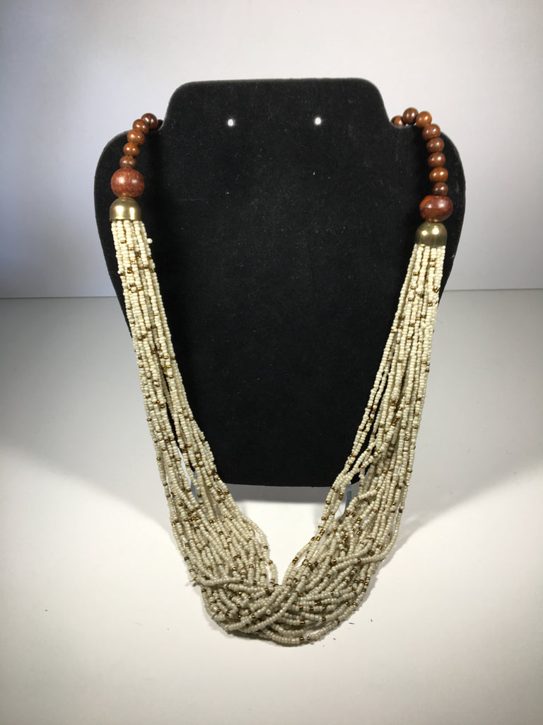 Beautiful White and Gold Beaded Multi-Strand Necklace