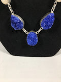 Blue Druzy Sterling Silver Necklace with River Pearls