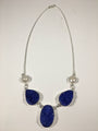 Blue Druzy Sterling Silver Necklace with River Pearls