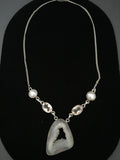White Druzy Necklace with River Pearls