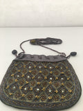 Vintage Reticule Drawstring Purse with Gold Thread and Beads