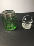 Green Glass Smelling Salts Jar with Sterling Silver Rim