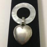 Vintage Sterling Webster Silver Heart w/ Mother of Pearl Ring Rattle