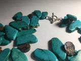 Awesome Slab Turquoise Necklace with Abalone Tear Drop and Sterling Accents