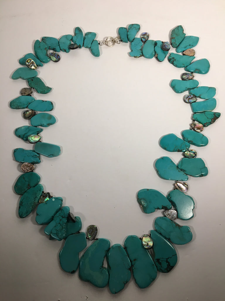 Awesome Slab Turquoise Necklace with Abalone Tear Drop and Sterling Ac ...