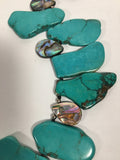 Awesome Slab Turquoise Necklace with Abalone Tear Drop and Sterling Accents