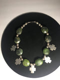 Beautiful Faceted Serpentine Stone Necklace with Sterling Silver Crosses