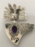 Sterling Silver Kachina Pendant with Amethyst Stone