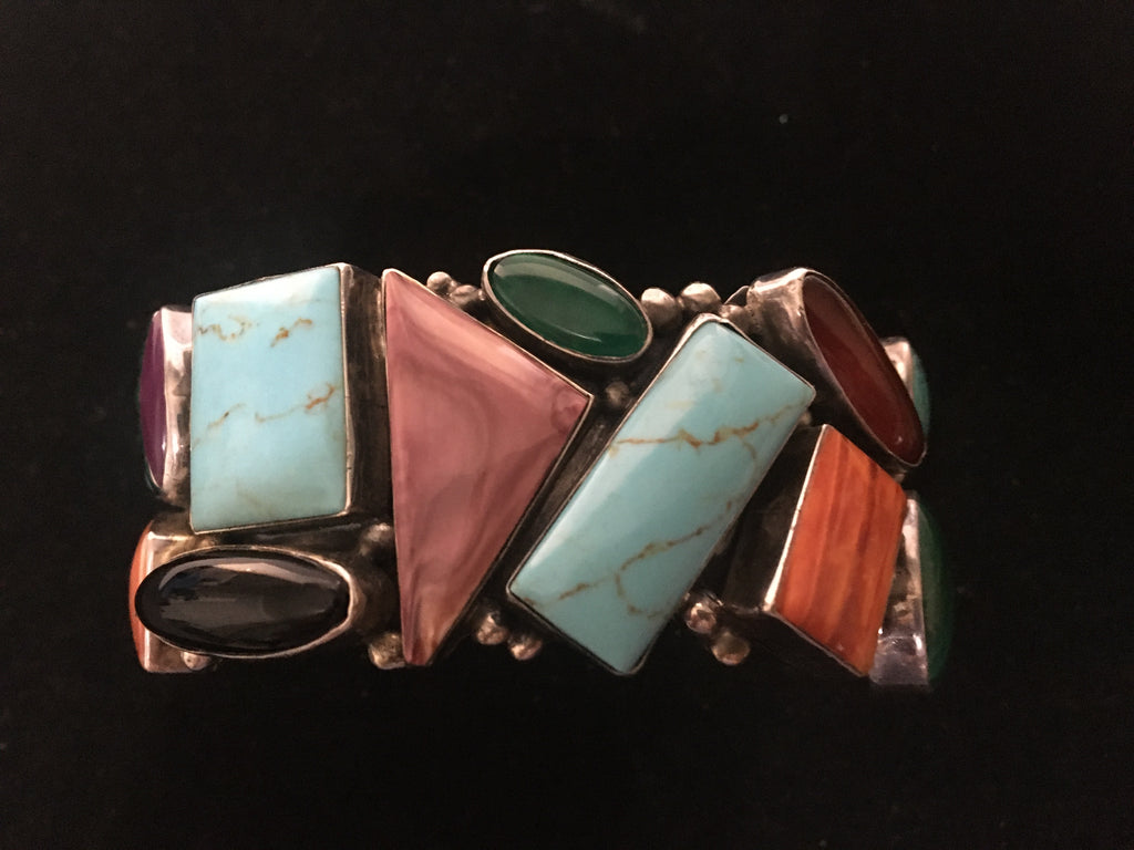 Stunning Handcrafted Eleven Stone Sterling Silver Cuff Bracelet