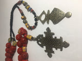 Authentic Ethiopian Coptic Cross and Tribal Pendant Necklace w/ Trade Beads