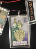 Unique Set of 3 Sterling Silver Framed Foreign Stamp Necklaces