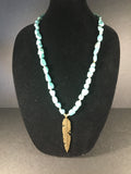 Attractive Brass Feather and Turquoise Stone Necklace