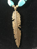 Attractive Brass Feather and Turquoise Stone Necklace