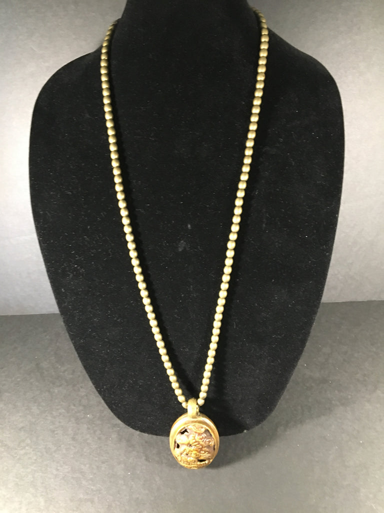 Vintage Tibetan Brass Pendant and Necklace