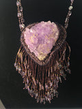 Large Handmade Amethyst Crystal Bohemian Necklace with Beads