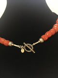 Elegant Handmade Powder Glass Coral Beads and Sterling Silver Leaf Necklace