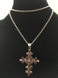 Gorgeous Garnet and Amethyst Gemstone Cross Pendant Necklace