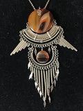 AmazingTiger Eye and Silver Necklace with Intricate Detail