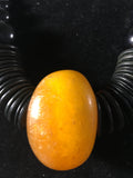 North African Copal Amber Stone and Black Wooden Bead Necklace