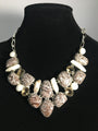 Majestic Grey Jasper Necklace with Biwa Pearls and Mother of Pearl Stones