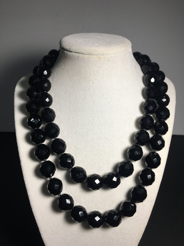 Vintage Multi-Faceted Black Crystal Bead Necklace by Carolee