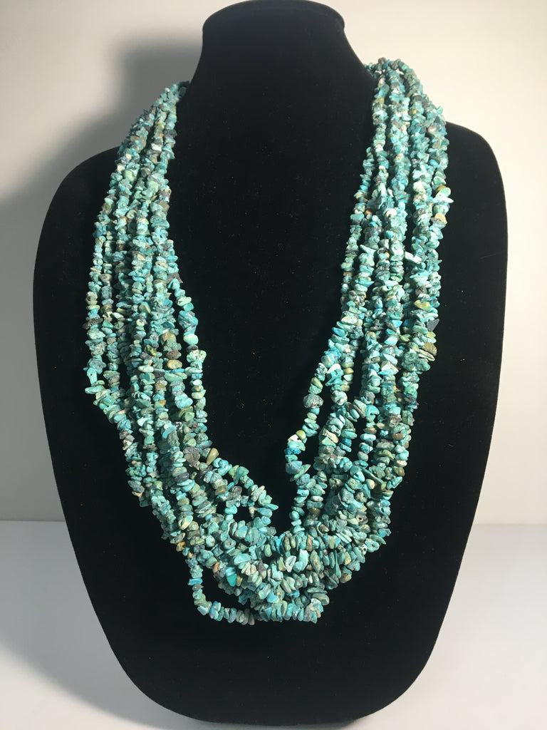 Beautiful 10 Strand Necklace w/ Turquoise Stones from Arizona and Nevada