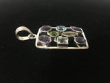 Faceted Amethyst and Multi-gem Square Pendant set in Sterling Silver