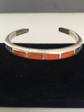 Beautiful Sterling Silver with Coral Inlay Cuff Bracelet