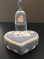 Wedgwood Blue Jasperware Heart Shaped Box and Christmas 1999 Bell