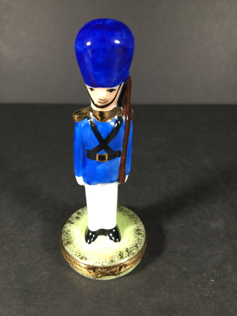 Limoges France Blue Toy Soldier Trinket Box