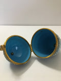 Beautiful Hand Painted Enamel Blue Opaline Egg Casket w/ Hinged lid