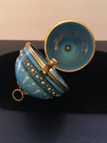 Beautiful Hand Painted Enamel Blue Opaline Egg Casket w/ Hinged lid