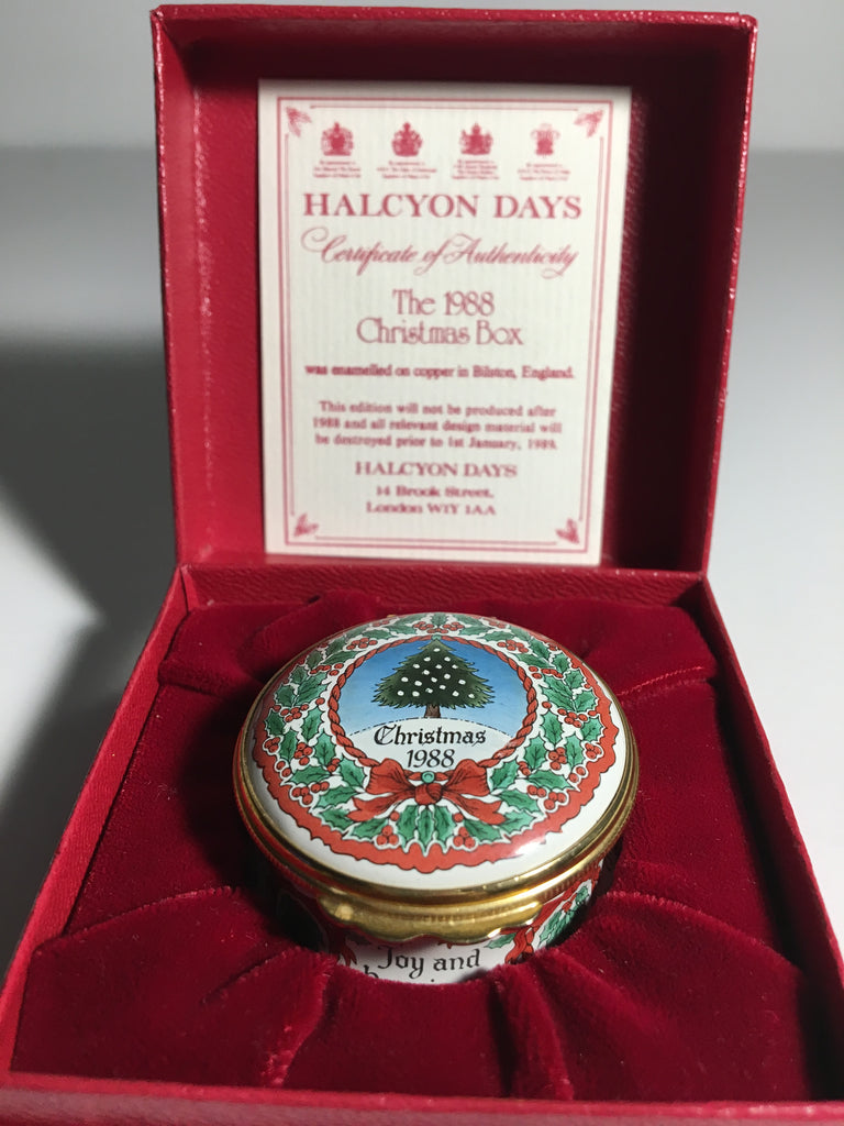 Halcyon Days Christmas 1988 Trinket Box w/ Certificate and Original Bo ...