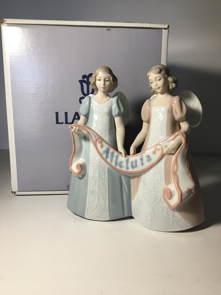 Lladro # 8180 Alleluia Cantata Angels Porcelain Figurine - Holding Banner