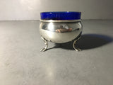 Vintage Sterling Silver Open Salt with Cobalt Blue Glass Insert by Dunkirk Silver