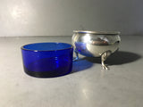 Vintage Sterling Silver Open Salt with Cobalt Blue Glass Insert by Dunkirk Silver