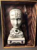 Vintage Phrenology Head with Ink Well and Glass Dipping Pen