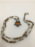 Gorgeous Sterling Silver and Amber Pendant Necklace with Solitaire Pearl