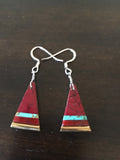 Vintage Native American Triangle Earrings with Inlay Red Jasper and Turquoise
